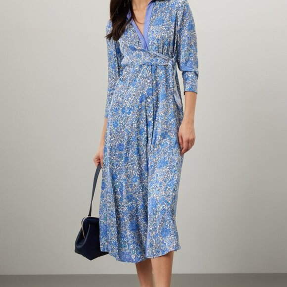 Sandro Purple and Blue Long Sleeve Wrap Sundress - Picture 6 of 7